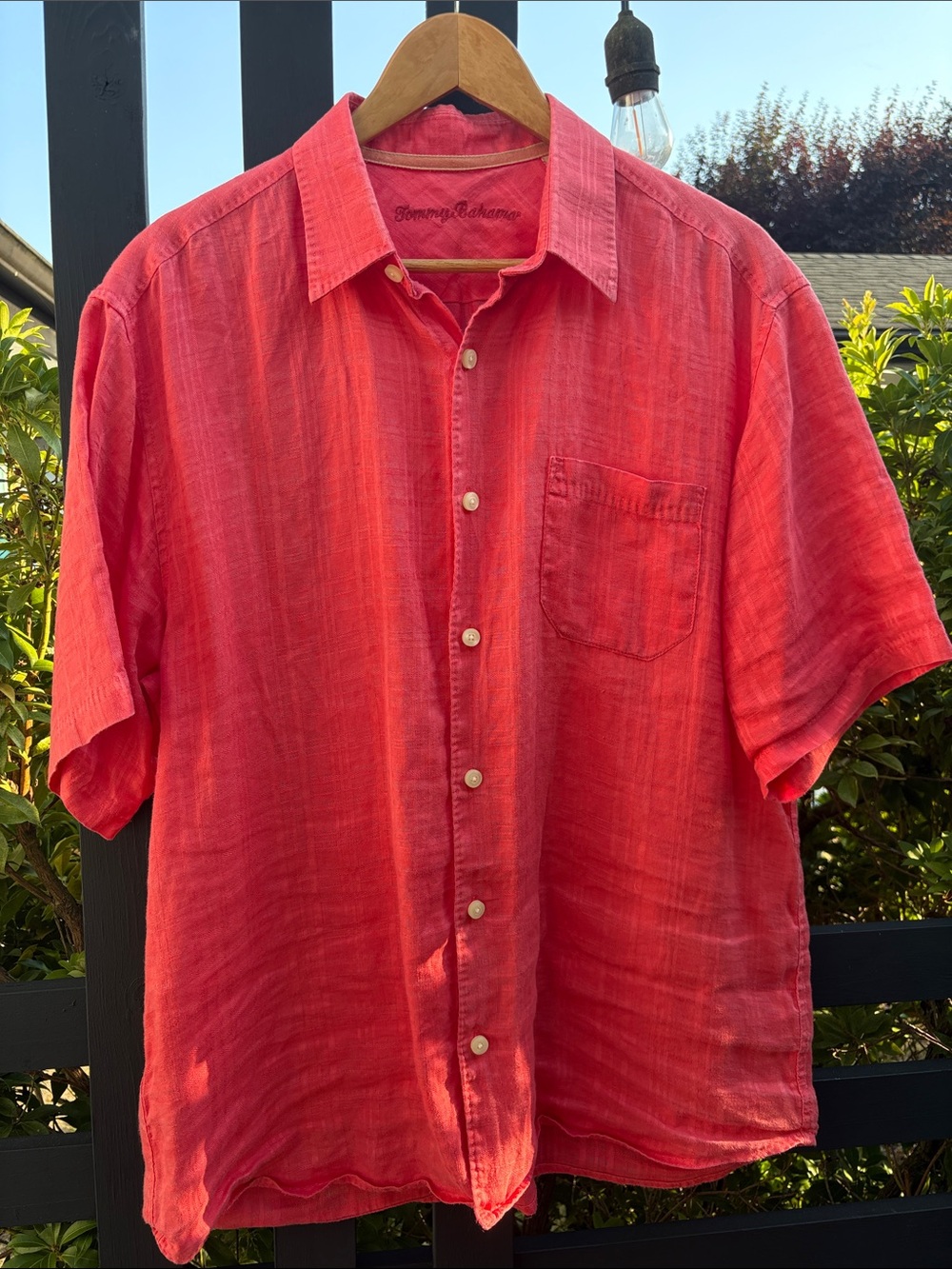 Tommy Bahama Coral Red Short-Sleeve 100% Linen Shirt